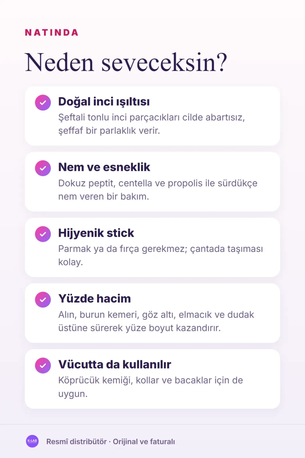 İçten gelen inci ışıltısı, stick formunda – 2