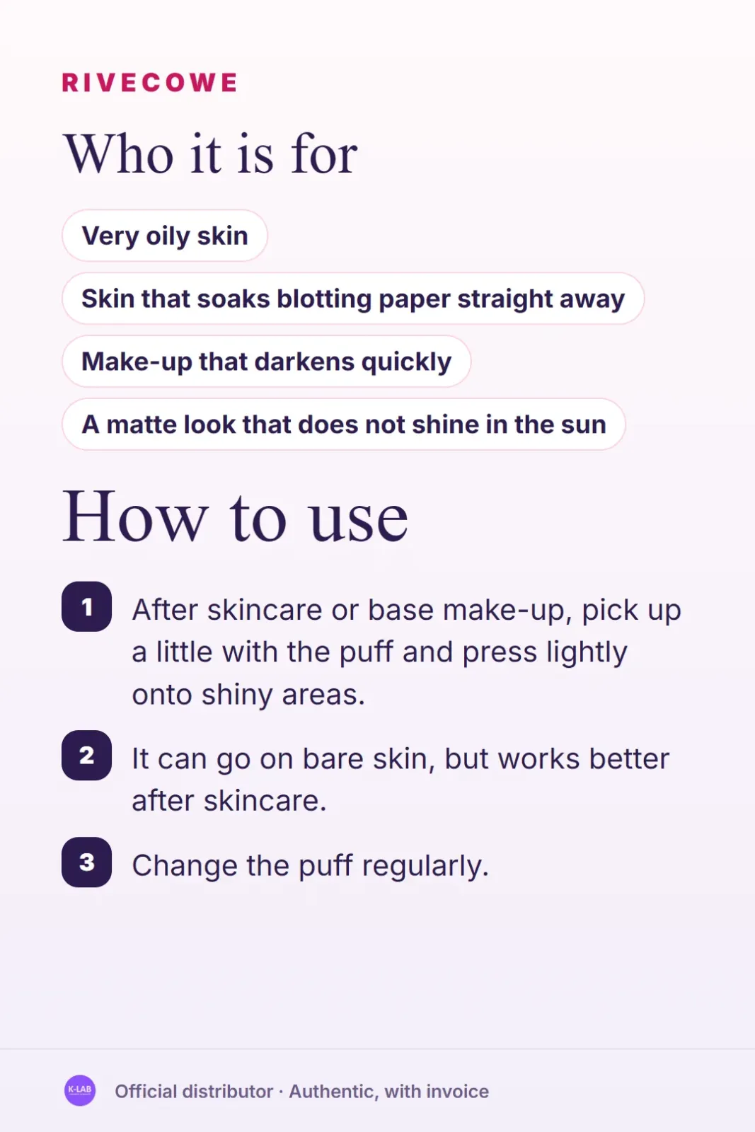 A cotton-soft matte finish in one tap, for oily skin – 5